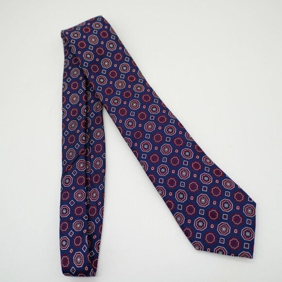 Tasso Elba Blue Red Geometric‎ Woven Silk Tie - Picture 7 of 7